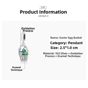 Détail du pendentif panier de Pâques en argent sterling 925 avec finition émail