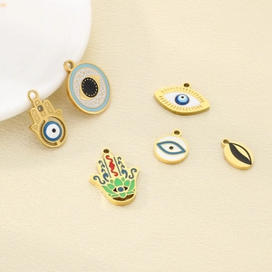 Golden 18K stainless steel Hamsa Hand and Evil Eye enamel pendant charms set