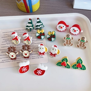 Boucles D'Oreilles Noël Santa Renne Bonhomme Neige Émail Alliage Bijoux Femmes Avec Tige En Argent Sterling 925