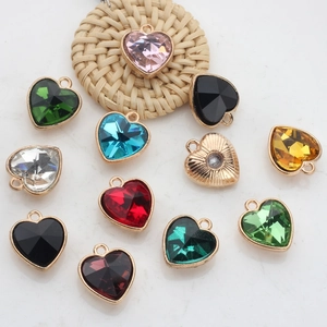 12mm heart-shaped crystal pendants with gold alloy frames in multiple colors for DIY jewelry