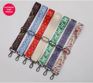 Close-up of seven assorted ethnic style replacement straps with gunmetal alloy hardware