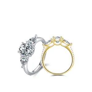 Classic 925 Sterling Silver Ring Oval Cubic Zirconia Pear Side Stones Pave Band Wedding Engagement Jewelry For Women