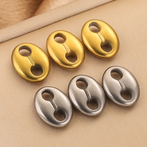 Polished stainless steel coffee bean oval link connectors in gold and silver for jewelry DIY