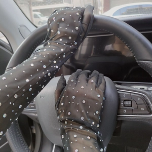 Elegant black mesh lace gloves with rhinestones for Halloween cosplay and driving