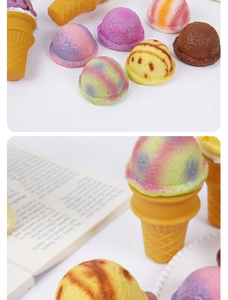 Détail macro de boules de glace colorées en mousse PU à montée lente aux textures réalistes