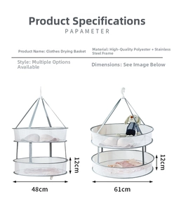 Detailed size specifications for single and double layer polyester clothes drying baskets