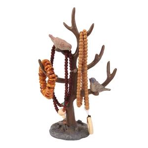 Tree Shape Jewelry Display Stand Resin Faux Wood Bird Decor Necklace Bracelet Organizer Rack Rustic Home
