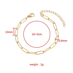 Gold stainless steel paperclip chain bracelet with 16+5cm length and lobster clasp