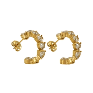 Elegant gold U-shaped C-hoop earrings featuring heart-cut cubic zirconia for women