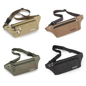 Detail of four multi-functional sling bags with earphone hole in various colors