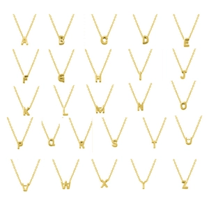 Golden 925 sterling silver A-Z alphabet necklaces set on a clean white background