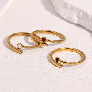 Stainless Steel Open Ring 18K Gold Plated Adjustable Minimalist Geometric Enamel Dot Jewelry For Women