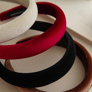 Padded velvet headband set in beige, wine red, black and brown for high cranial top look