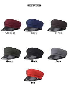 Color display of cotton newsboy caps with PU leather brims in seven various shades
