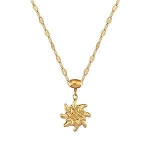 Collier avec pendentif fleur moulin à vent rotatif en acier inoxydable doré