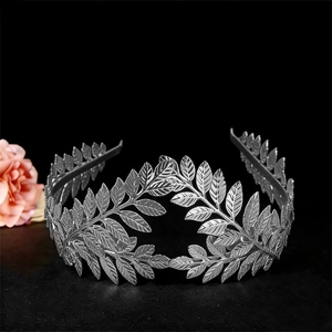 Vintage Greek style silver laurel leaf crown headband with detailed metal leaf textures
