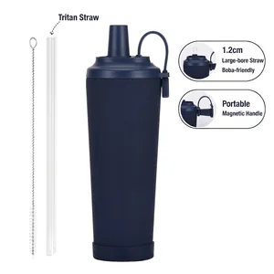 Detailed view of 830ml bottle with 1.2cm wide straw and cleaning brush set