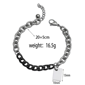 Mens stainless steel link bracelet with 20+5cm length specs and 15x10mm pendant detail