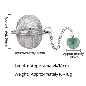 304 stainless steel tea infuser ball with green agate heart stone pendant and chain