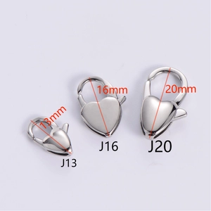 Polished stainless steel heart lobster clasps in 13mm, 16mm, and 20mm sizes for DIY jewelry