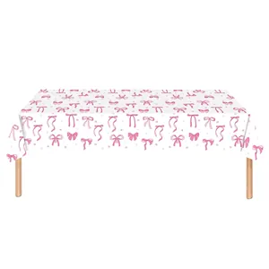Pink ribbon bow rectangle disposable tablecloth for girls birthday party supplies