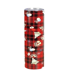 20oz Red buffalo plaid stainless steel tumbler with festive Christmas tree patterns
