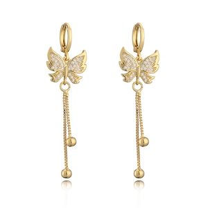 Elegant 18K gold-plated butterfly tassel drop earrings with sparkling zircon stones