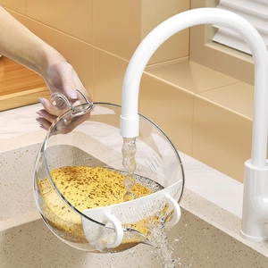 Transparent Rice Washing Basket With Handle And Detachable Filter Scale Markings Kitchen Strainer Bowl For Vegetable