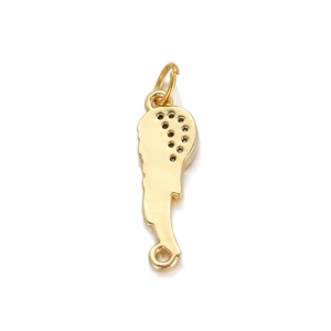 Macro view showing detailed 18K gold-plated copper angel wing pendant jewelry part