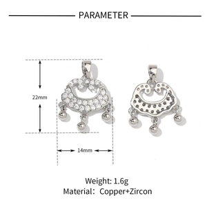 Détail du pendentif serrure Ruyi de 22mm en cuivre et zircon avec dimensions