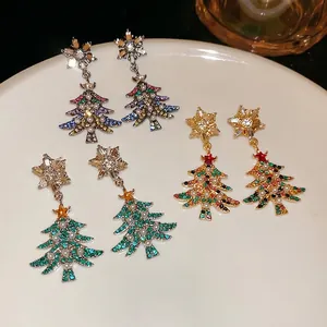 Sparkling snowflake and Christmas tree tassel earrings with rhinestones and pearls