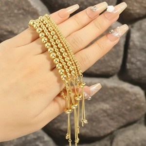Gold Bead Bracelet Adjustable Copper 18K Gold Plated Minimalist Sliding Buckle Zircon Accents Jewelry For Women