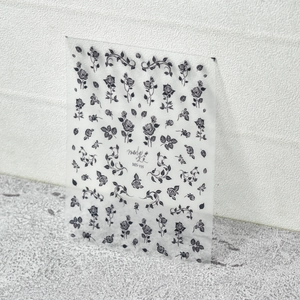Detail of MS-235 nail art sticker showing vintage black rose patterns on clear film