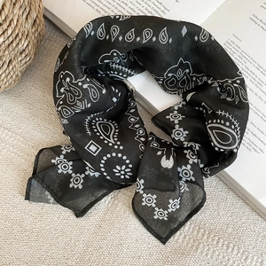 Detail of a black and white paisley silk scarf folded on an open art book background