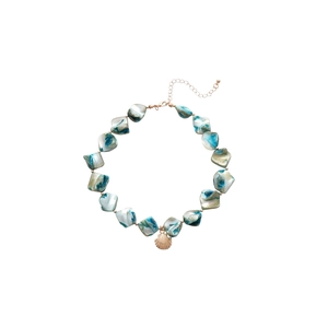 Irregular teal shell pearl necklace with golden shell pendant for bohemian beach style
