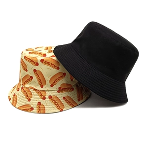 Lot de bobs réversibles avec design noir uni et imprimé créatif de motifs hot-dogs