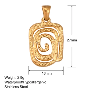 Gold textured rectangle heart pendant in stainless steel with 27mm x 16mm dimensions
