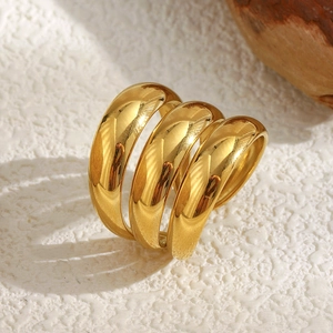 Bague ouverte triple épaisseur en acier inoxydable plaqué or 18 carats pour femme