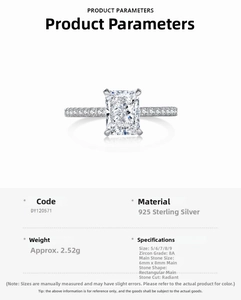 Macro detail of S925 sterling silver ring with 6x8mm radiant cut zircon stone specs