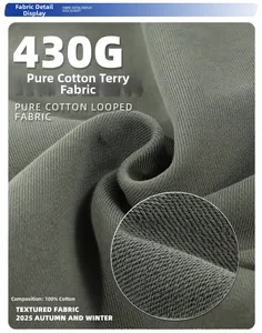 Nahaufnahme der 430G schweren 100% Baumwolle French Terry Stofftextur und Strickstruktur