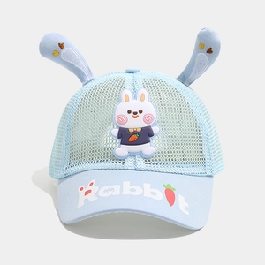 Casquette de baseball en filet bleu clair pour filles avec longues oreilles de lapin