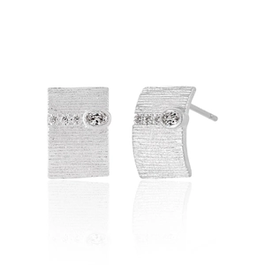 Minimalist 925 Sterling Silver Stud Earrings Brushed Texture Geometric Square Rhinestone Silver Ear Jewelry For Women