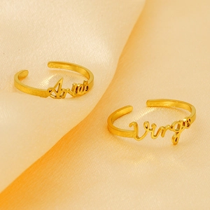 Adjustable golden stainless steel ring featuring Aries and Virgo zodiac sign engraving