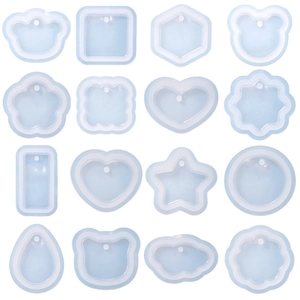 Set of 16 clear silicone molds for resin featuring heart star and bear shapes for DIY jewelry
