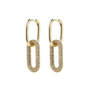 Boucles d'oreilles élégantes à maillons dorés avec cristaux sur pendentifs ovales