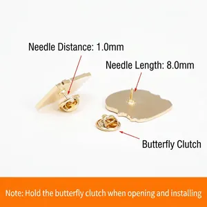 Golden alloy lapel pin back featuring a butterfly clasp and a 1.0mm pitch needle