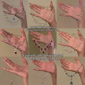 Collier Pendentif Alliage Cuivre Strass Künstliche Perle Künstliche Perles Multicouche Goutte D'eau Coeur Papillon Coquillage Vintage Luxe Cadeau Pour Femmes