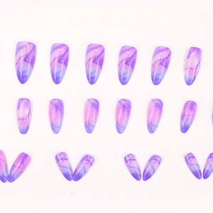 Dreamy purple marble gradient almond press-on nails with high gloss finish, full set