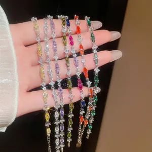 Set of five elegant cubic zirconia bracelets featuring colorful marquise cut stones