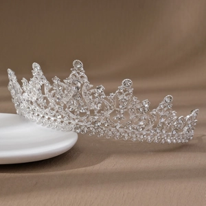 Detailed view of luxury bridal crown with silver alloy and sparkling crystal rhinestones